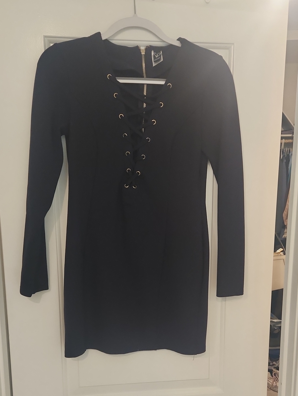 Windsor Black Lace-Up Long Sleeve Bodycon Dress